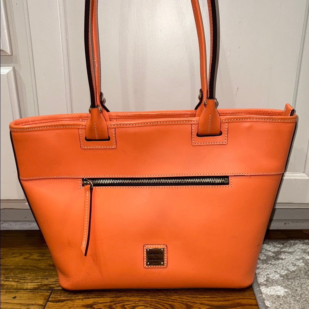 Coral Leather Tote Bag